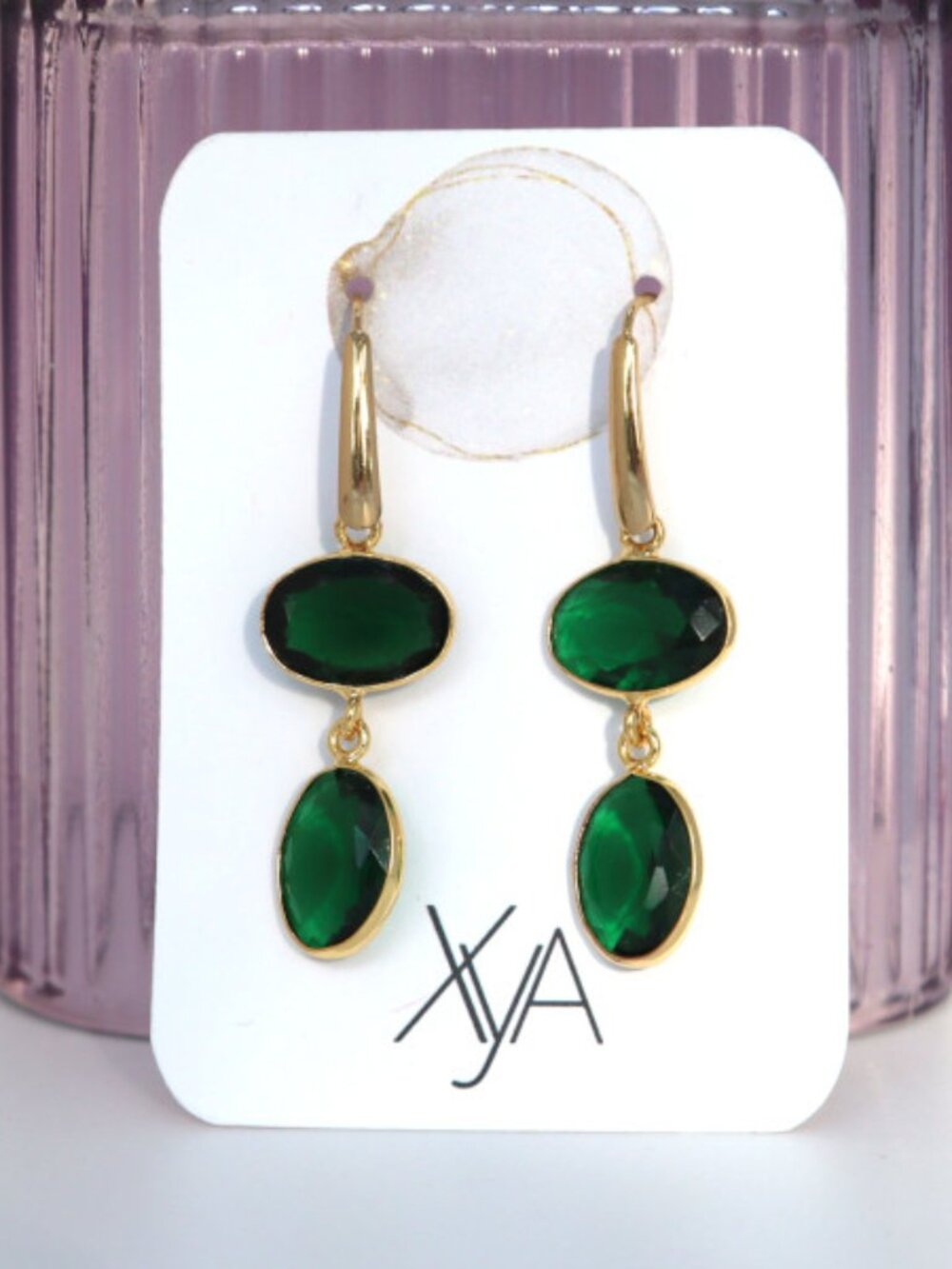 Gold-Tone Emerald Green Double Drop Earrings - Women Jewelry